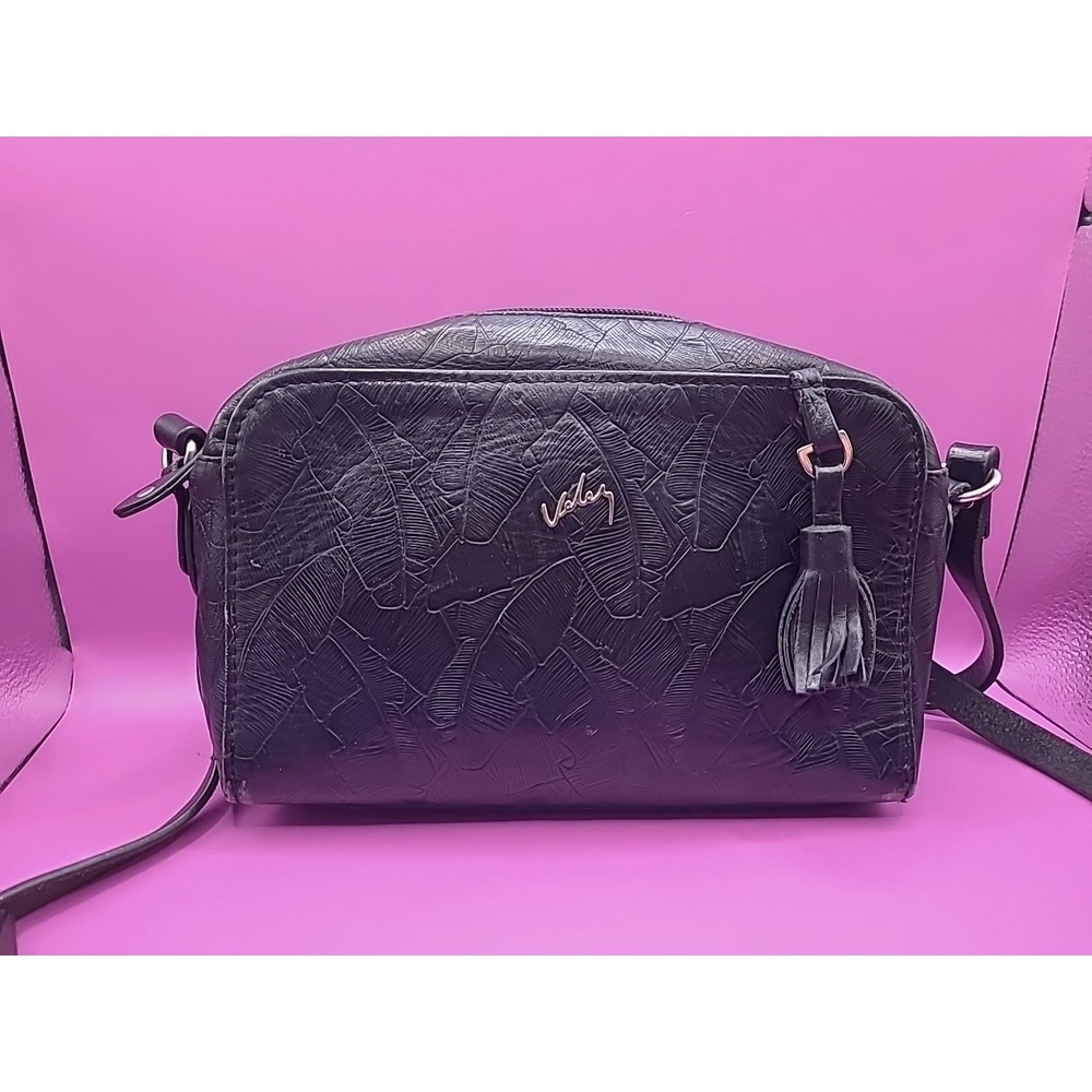 Bolso Vélez Colombia Leather Bag‎ /Bolso De Cuero - Black Leather Leaf Imprint
